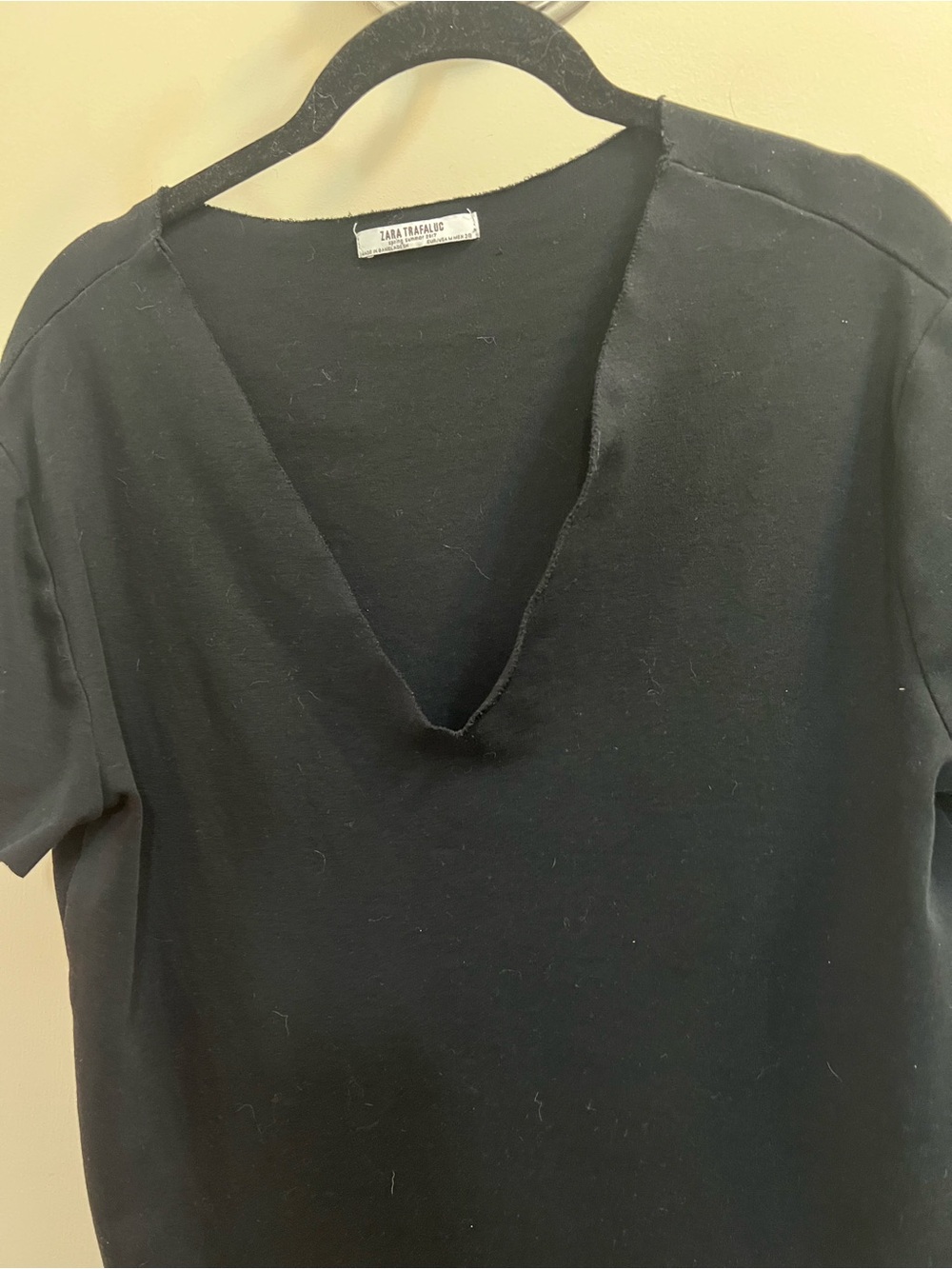 Zara Trapaluc black short sleeve Black V-Neck A-Line Dress Size 19” Ptp - Picture 3 of 5